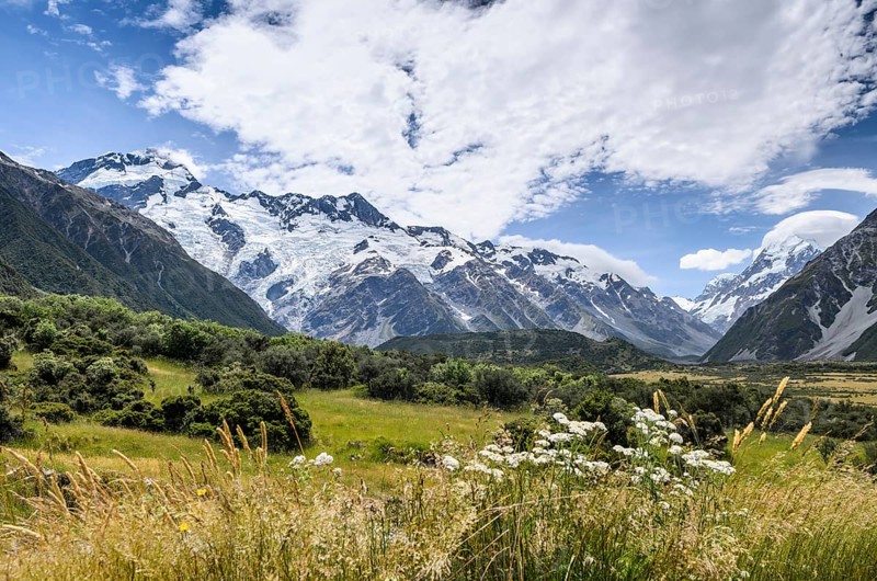 View to Mount Sefton over Tasman River Valley