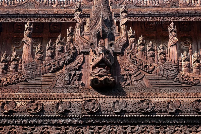 Carvings on the wooden facade