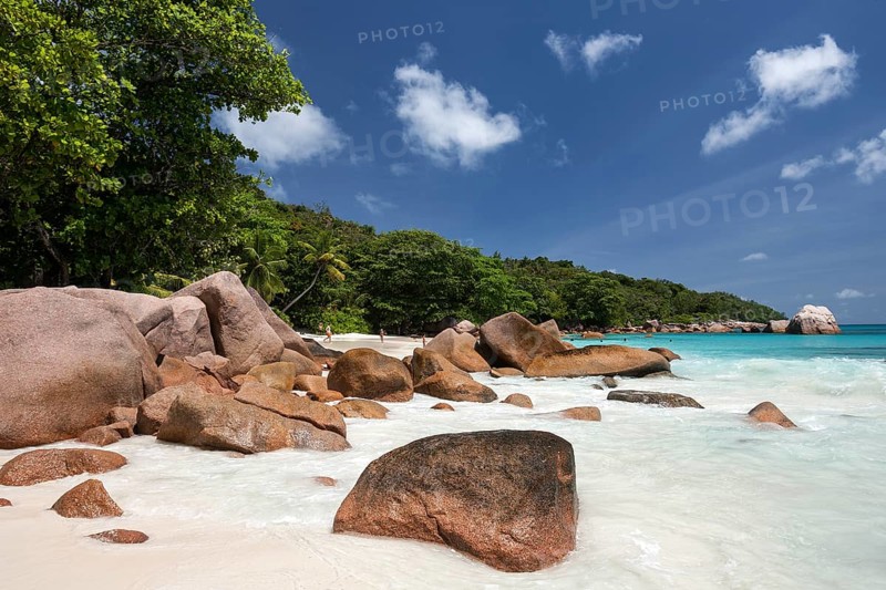 Granite cliffs and beach at Anse Lazio