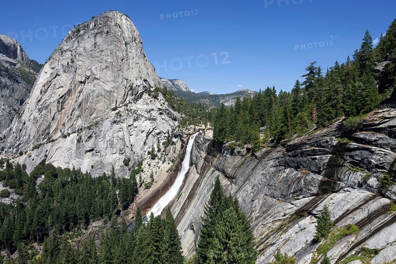View from John Muir Trail to Nevada Fall and Liberty Cap