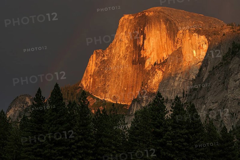 Half Dome illuminated by setting sun