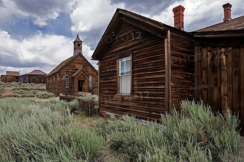 Old wooden houses and a church