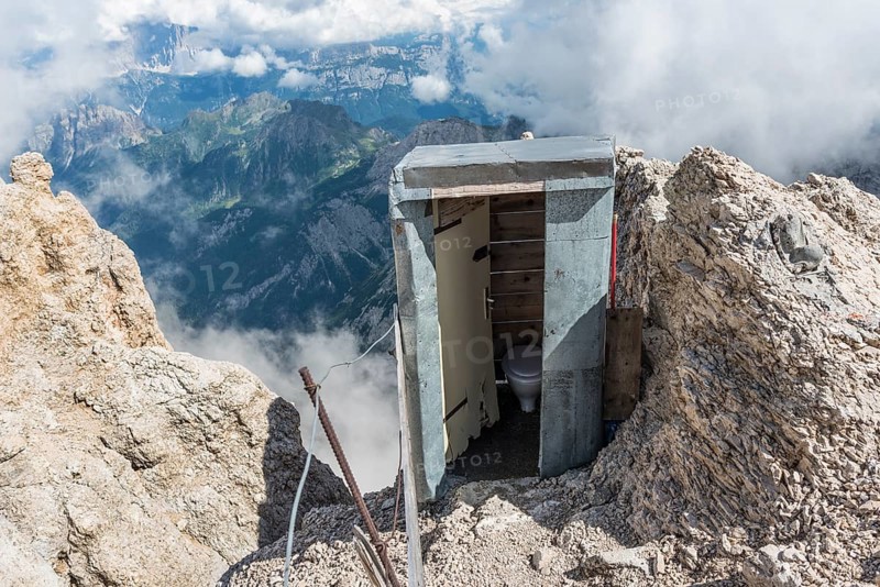 Outdoor toilet on the highest peak of the Dolomites