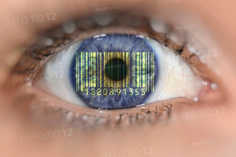 Detail of eye with barcode EAN