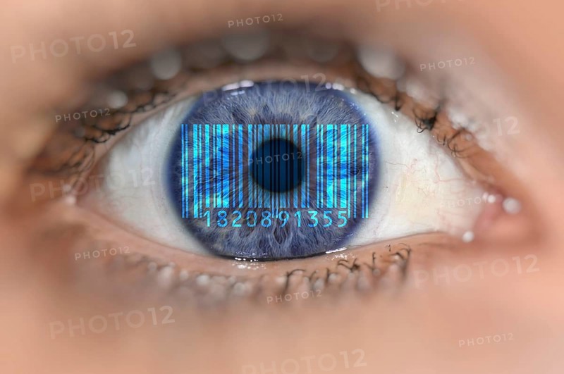 Detail of eye with barcode EAN