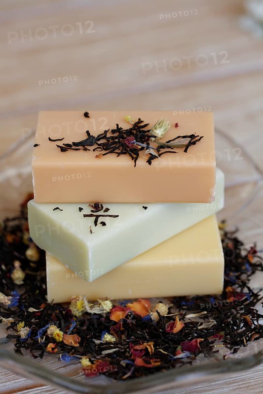 Soap pieces with dried flowers
