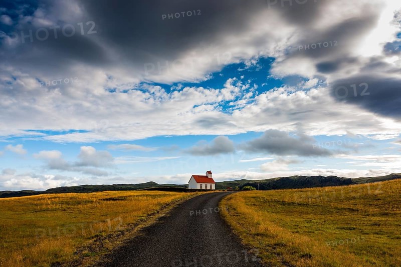Small church with red roof in South Iceland