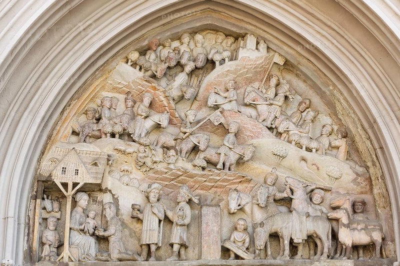 Late Gothic tympanum of the main portal of the Ritterkapelle or Knights' Chapel