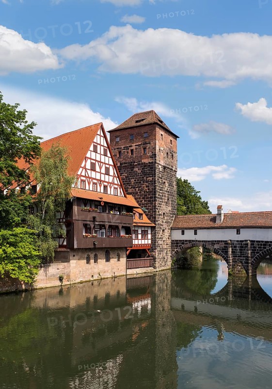 Weinstadel and water tower by the river Pegnitz