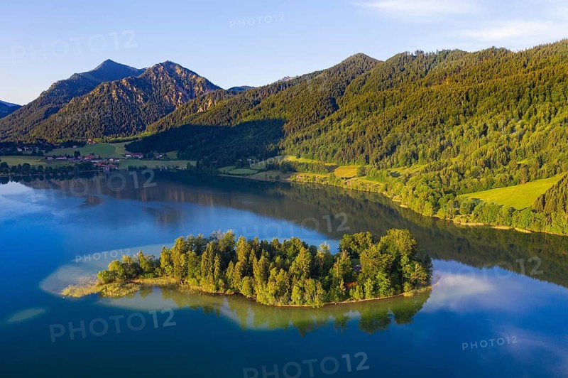 Schliersee with island Worth and Brecherspitze