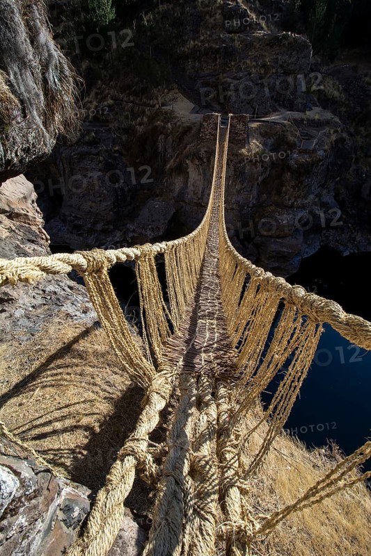 Last intact Inca rope bridge made of braided Peruvian feathergrass (Jarava ichu)