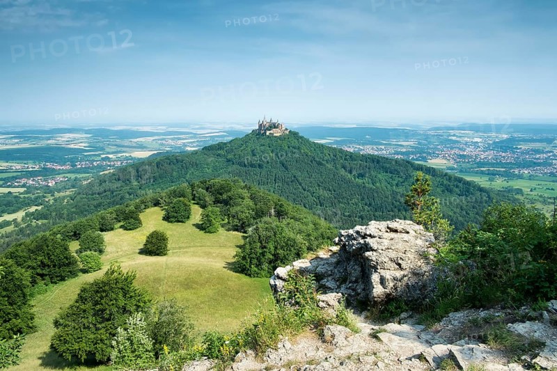 View from the lookout point Zeller Horn across the Zollernalb with Hohenzollern Castle