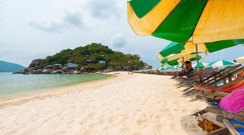 Beach with parasols
