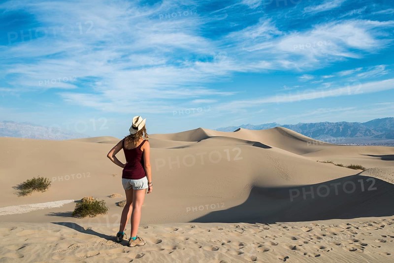 Female tourist overlooking the Mesquite Flat Sand Dunes