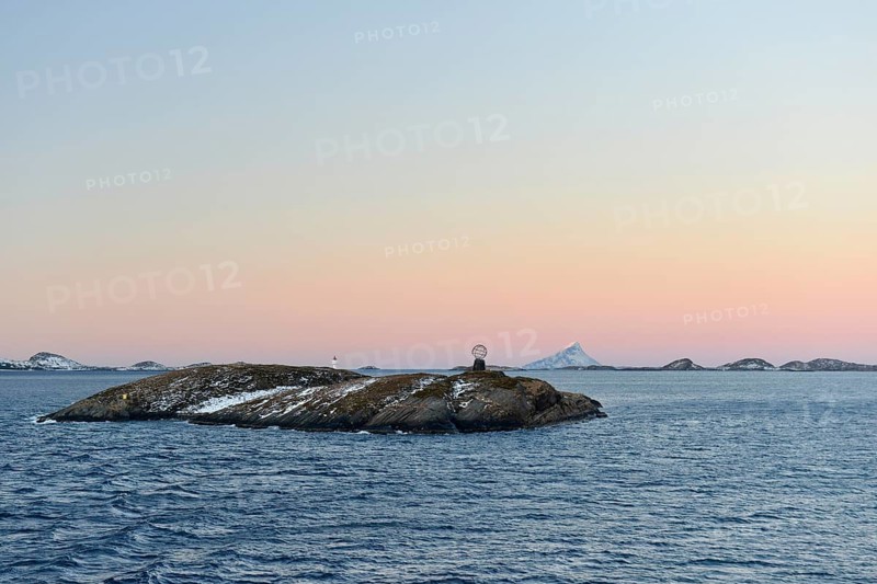 Arctic Circle Monument on small island Vikingen