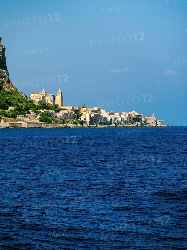 The town of Cefalu at the foot of the Rocca di Cefalu rock