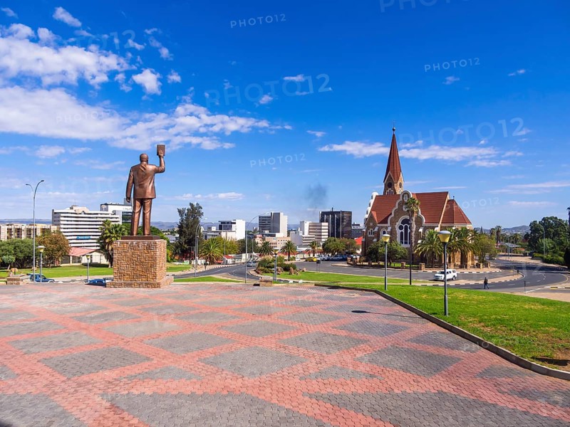 Statue of Dr. Sam Nujoma with Church of Christ