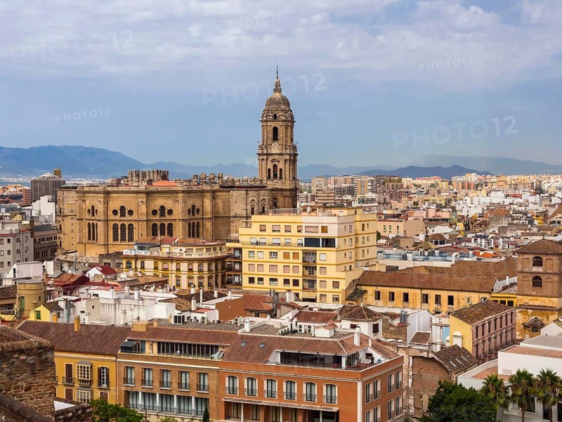 View from Monte de Gibralfaro to the historic centre with Malaga Cathedral