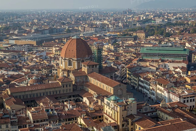 View over the city with Basilica di San Lorenzo and market halls