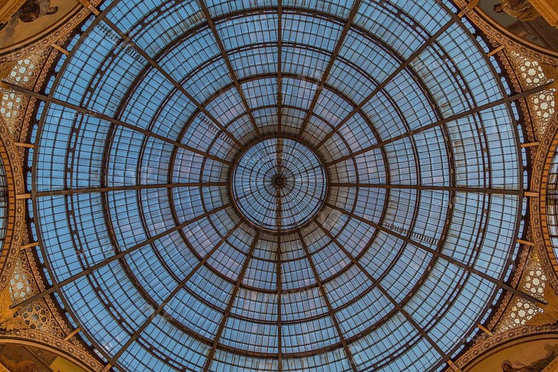 Glass dome over the octagon in the Galleria Vittorio Emanuele II