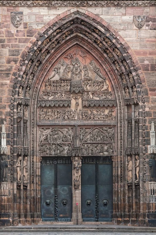 Gothic main portal of Sankt Lorenz or St. Lawrence Church