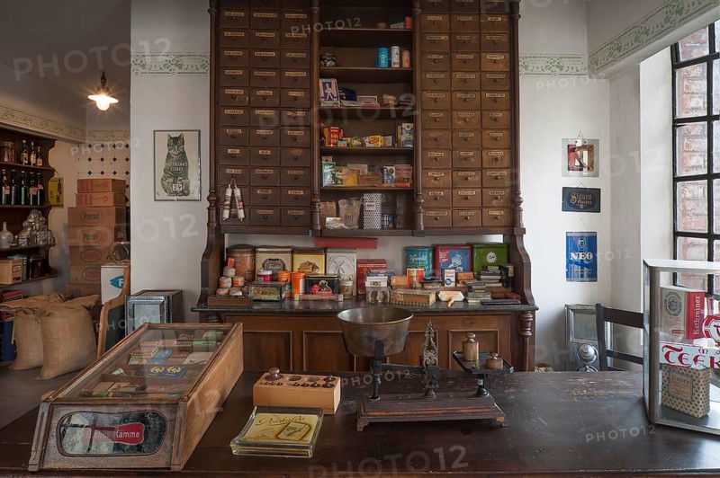 Ancient Thuringian drug store interior of 1898
