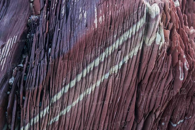 Limestone coloured red by iron and whitish-yellow dolomite