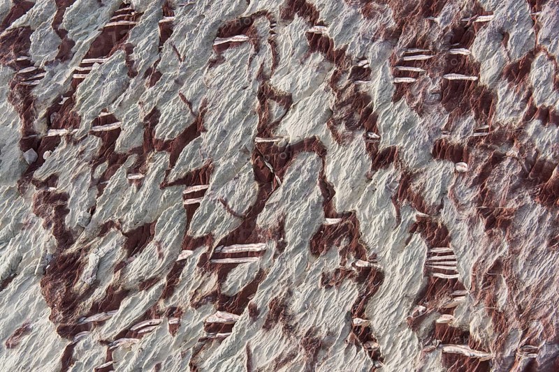 Limestone coloured red by iron and whitish-yellow dolomite