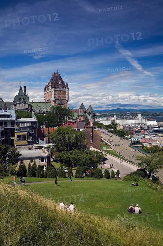 Chateau Frontenac with Dufferin terrace and Old Quebec skyline in summer
