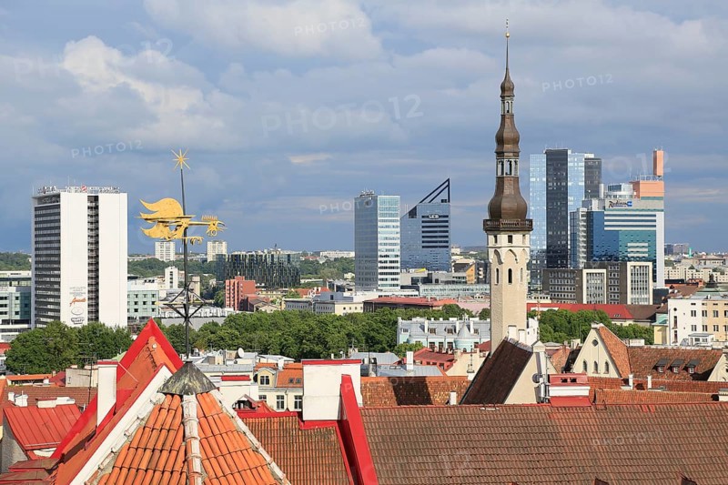 Tower of the city hall and high-rise buildings in the New Town