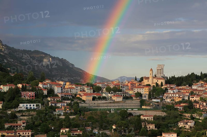 Rainbow over La Turbie with Tropaeum Alpium