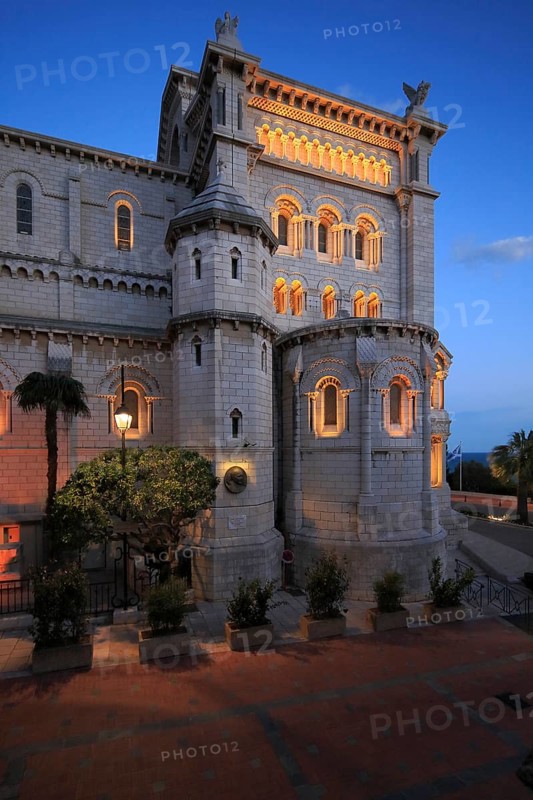 Neo-Romanesque Notre-Dame-Immaculee at dusk