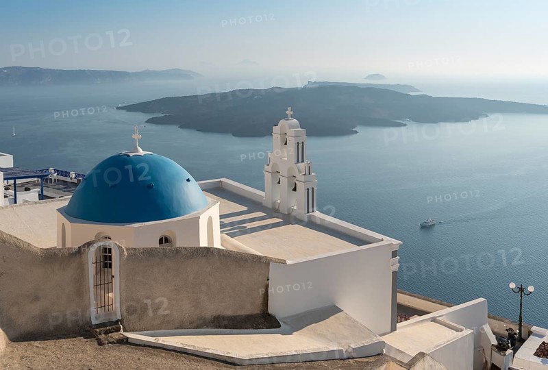 Blue dome and bell-tower of Firostefani Church