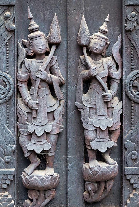 Detail of woodcarvings at the Shwe In Bin monastery in Mandalay