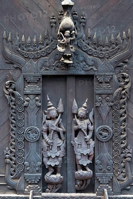 Detail of woodcarvings at the Shwe In Bin monastery in Mandalay