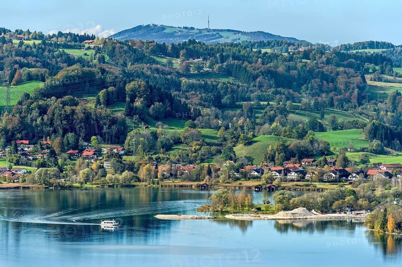 Overlooking the Lake Kochel with passenger ship Herzogstand
