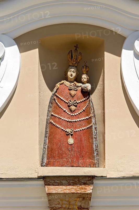 Statue of the Virgin Mary on the portal of the Church of the Annunciation