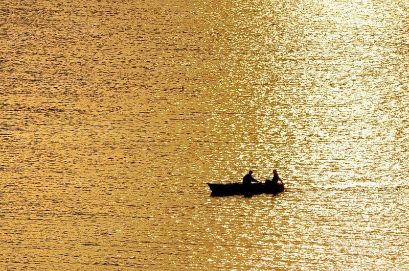 Rowing boat with two people