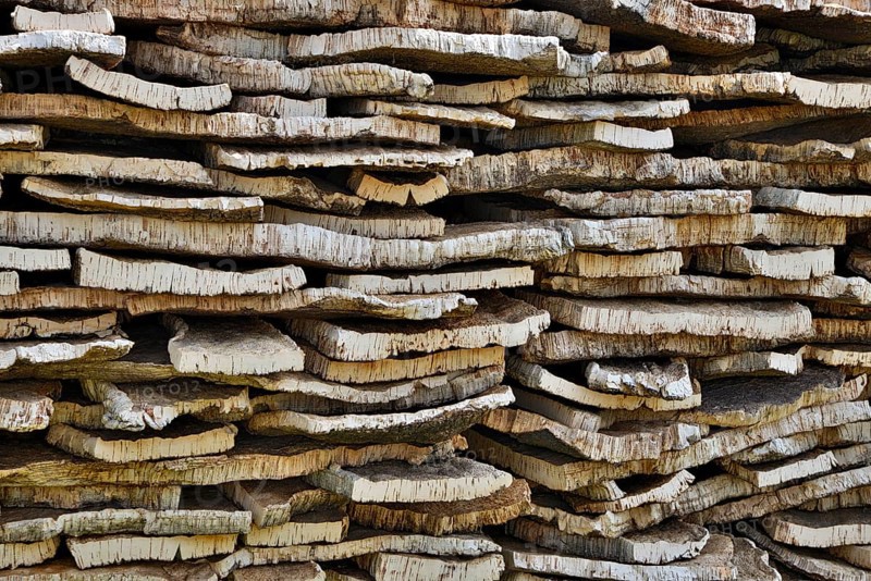 Stacked cork bark of cork oak (Quercus suber)