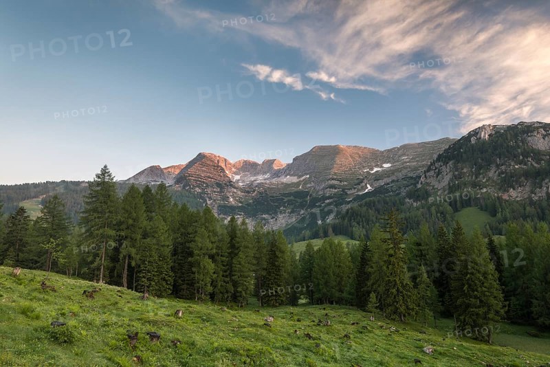 Wurzeralm at sunrise with Warscheneck mountain