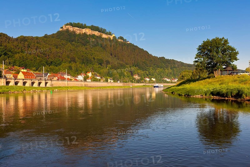 River Elbe and Konigstein Fortress at sunrise