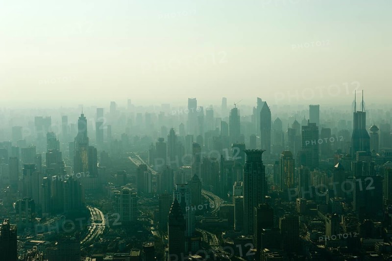 View from Jin Mao Tower to skyscrapers in haze
