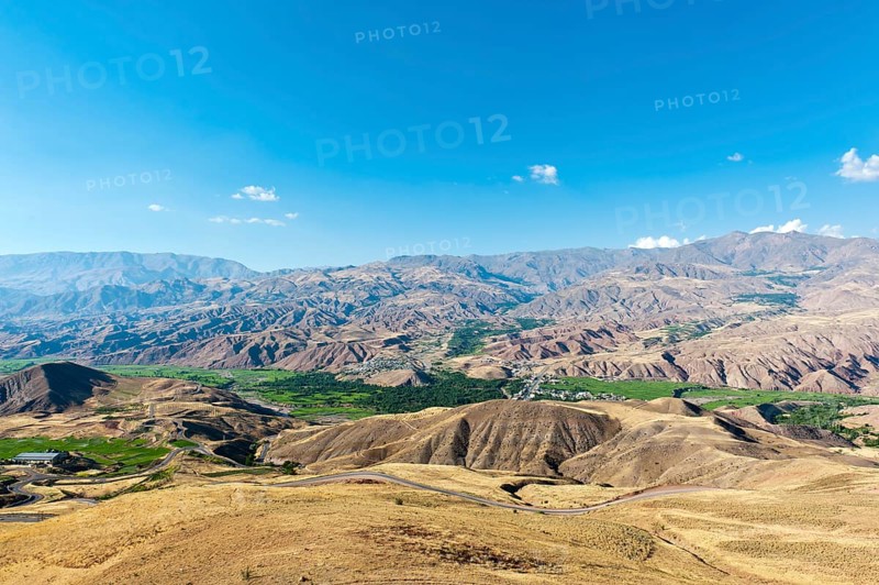 View over Rajaei Dasht village in green valley