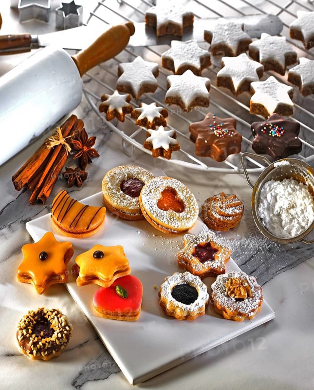 Assorted Christmas cookies on a cake rack