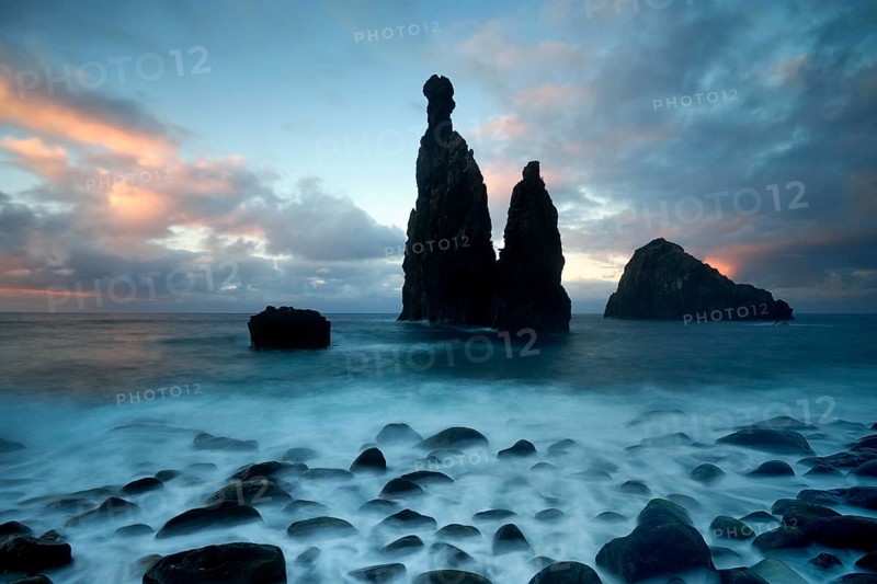 Volcanic rock formation Ilheus da Rib by the cliffs of Ribeira da Janela