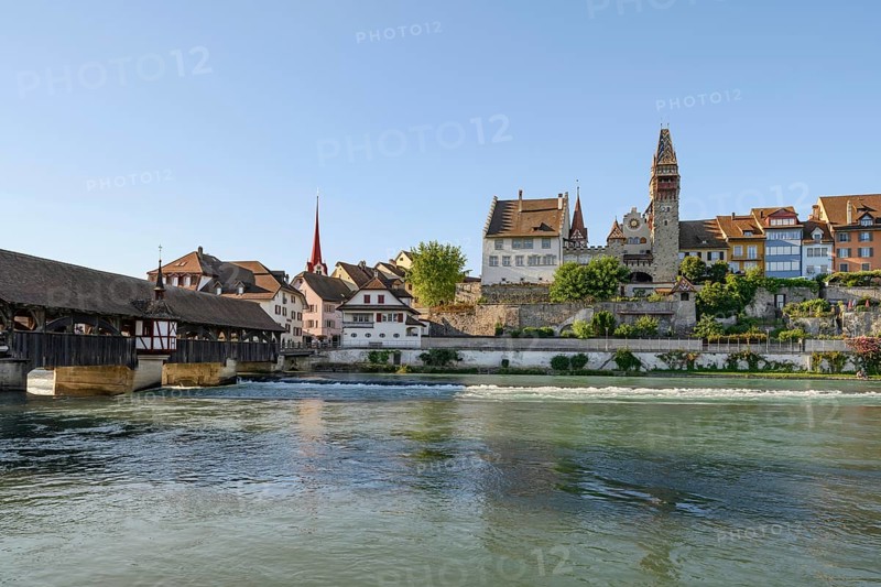 River Reuss with old wooden bridge