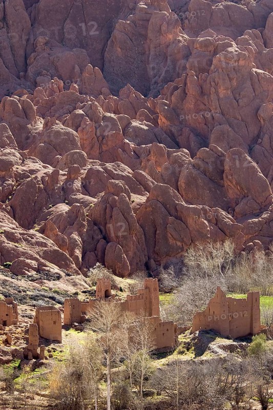 Ruined Kasbahs at the so-called Hills of Human Bodies in the Dades Gorges