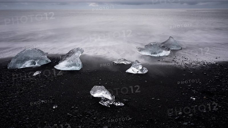 Melted icebergs on the beach of Jokulsarlon