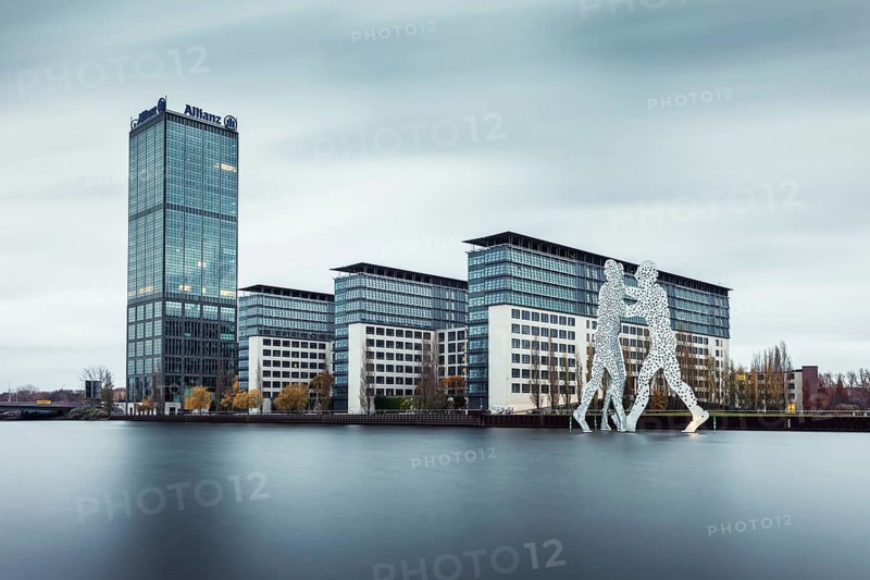 Treptowers with Allianz Tower by the River Spree