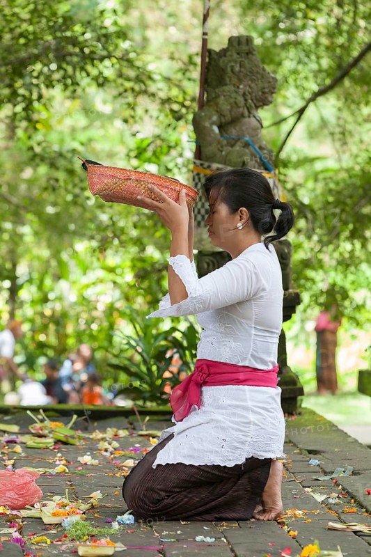 Religious ceremony at holy water temple of Tirta Empul